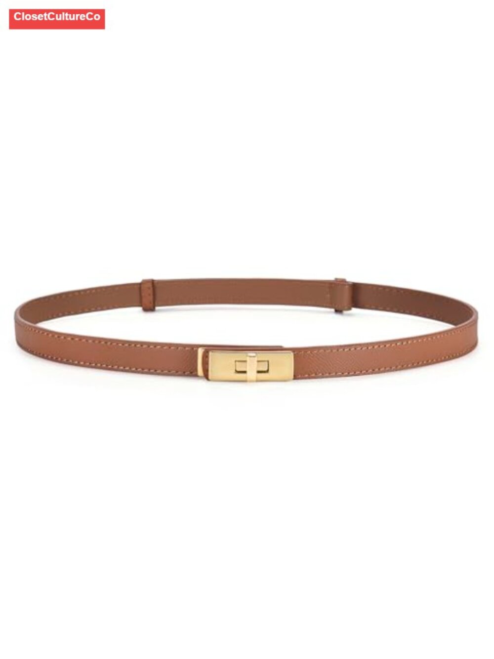 Adjustable Cowhide Leather Skinny Belt Twist Lock Slim Thin